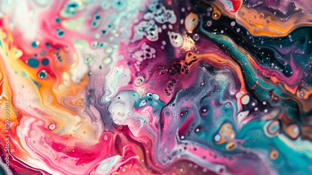 Poster a mesmerizing mix of fluid art featuring vibrant colors and unique patterns in a dynamic abstract st
