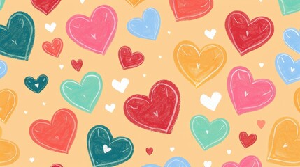 Heart background flat design top view romantic theme cartoon drawing colored pastel 