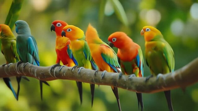 video of colorful tropical birds perched on branches