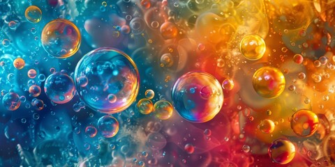The colorful bubbles in an abstract image pop against a gradient backdrop, creating a vibrant and dynamic visual scene