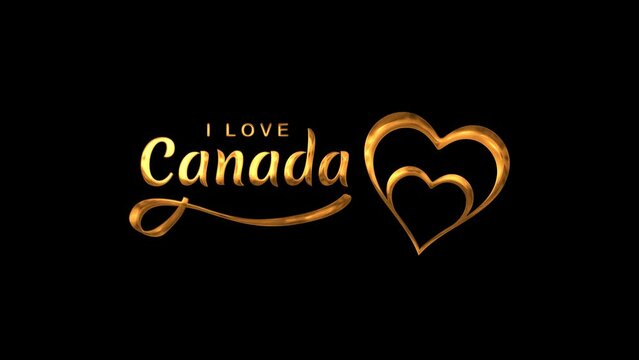 I Love Canada Text Animation on Gold Color. Great for I Love Canada Celebrations, for banner, social media feed wallpaper stories.