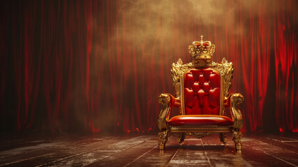 Dazzling crown on a throne, Glowing crown, King, Ruler, Copy space,Space for text,Generative AI,王座の上に眩い王冠、光り輝く王冠、キング、支配者、コピースペース,テキスト用スペース,Generative AI