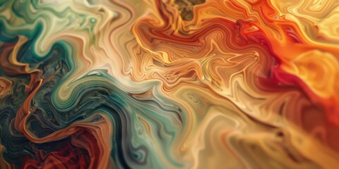 Abstract image with swirling patterns in green, beige, and orange hues, resembling fluid acrylic art.
