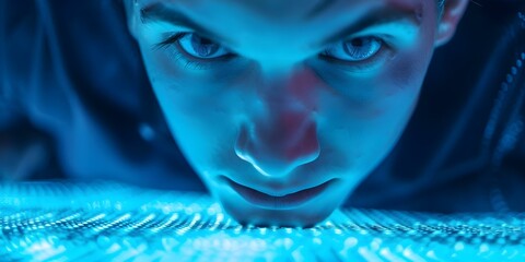 Student in futuristic polygon style choosing technology career path for success. Concept Futuristic Style, Technology Career, Student Success, Polygon Art, Educational Decision