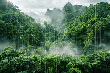Realistic depiction of AI systems optimizing natural resource management in protected areas, ensuring sustainable conservation practices Natural resource management, AI integration, Environmental AI