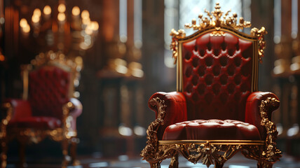 Dazzling crown on a throne, Glowing crown, King, Ruler, Copy space,Space for text,Generative AI,王座の上に眩い王冠、光り輝く王冠、キング、支配者、コピースペース,テキスト用スペース,Generative AI