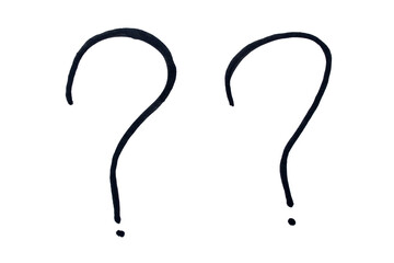 Two black question marks drawn with marker on transparent background