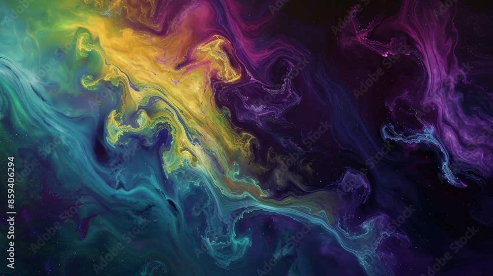Poster artistic visual experience from vibrant colors blending into abstract patterns, creating a dynamic d