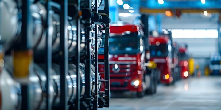 Transport and store LNG cylinders at filling station for refueling vehicles. Concept LNG Cylinders, Filling Station, Refueling Vehicles, Transportation, Storage