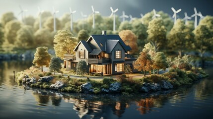 Fototapeta premium Renewable Energy Concept. Wind Turbines, Solar Panels, and Battery Storage System. Modern Power Plant with Renewable Energy Sources and Storage. Energy storage solutions