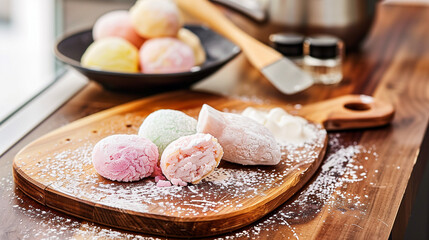 A close up of a japanese mochi ice cream