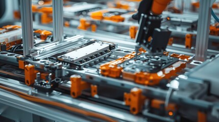 Engineer monitoring an automated battery pack production line in a high-tech facility. Battery Pack Manufacturing Process