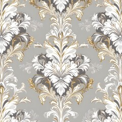 Wallpaper in the style of Baroque. Seamless vector background. White and grey floral ornament. Graphic pattern for fabric, wallpaper, packaging. Ornate Damask flower ornament Gernative AI