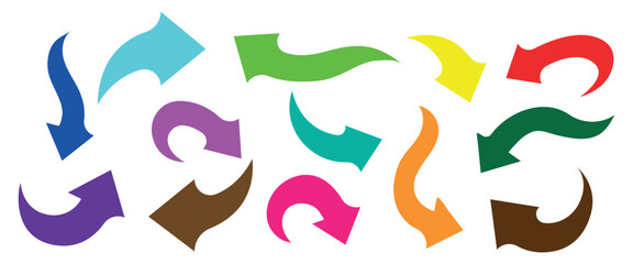 Set of colourful Curved Arrows isolated icons for websities and mobile. Vector illustration editable icons.