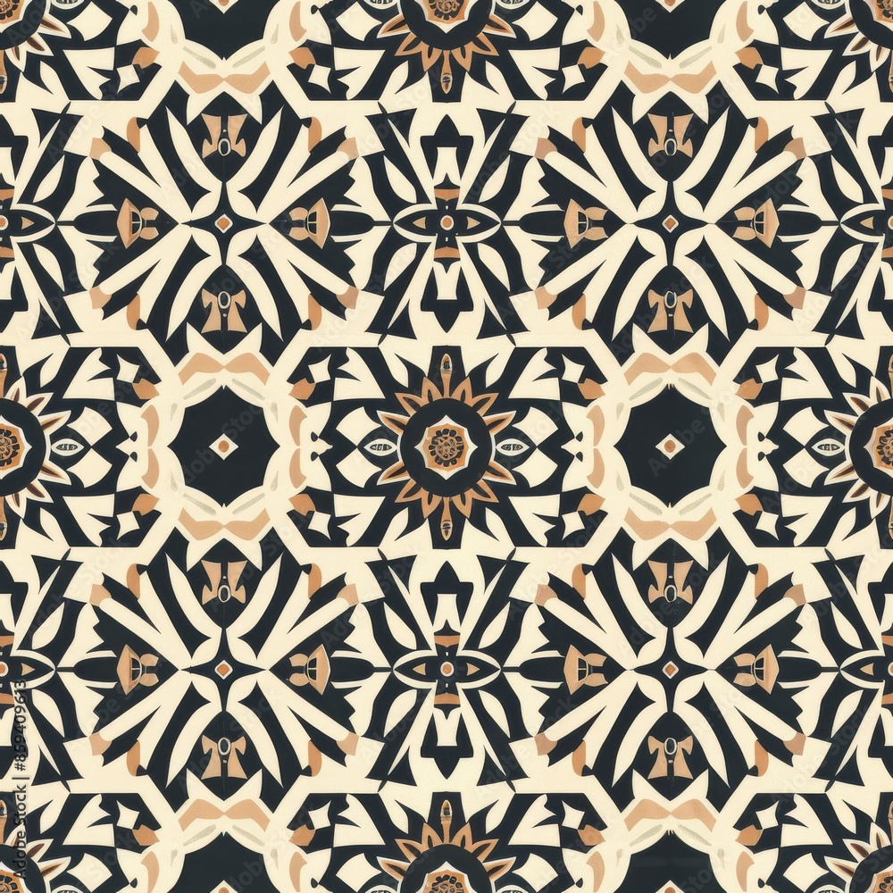 Poster intricate geometric kaleidoscope pattern featuring a vintage color scheme with symmetry and complex 