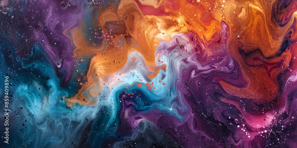 Poster artistic visual experience from vibrant colors blending into abstract patterns, creating a dynamic d