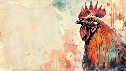 Fototapeta premium Abstract rooster mixed grunge colors style illustration