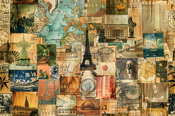 Wanderlust Memories - A Collage of Travel Experiences and Souvenirs Pattern Wallpaper