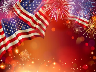 American flags and fireworks against a festive backdrop, perfect for patriotic celebrations and events. Bright, colorful, and lively imagery.