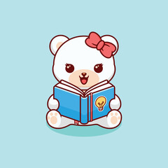 cartoon female polar bear reading a book