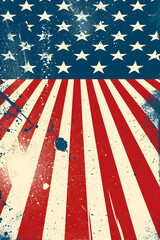 Grunge vintage American flag illustration with stars and stripes. Retro USA patriotic design with distressed texture.