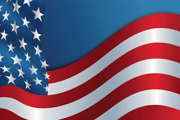 Fototapeta premium Illustration of the American flag with stars and stripes in a stylized wave shape, symbolizing patriotism and national pride.