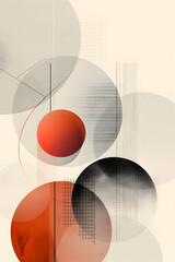 Modern abstract geometric artwork with overlapping circles in red, gray, and black tones, creating a sophisticated and minimalist look.