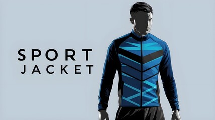An adjustable blue and black athletic jacket in vector format set against a white backdrop