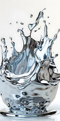 Fluid chrome splash, isolated on white background