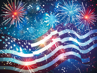 Vibrant American flag and fireworks display, perfect for Fourth of July celebrations, patriotism, and national pride themes.