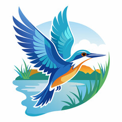 Obraz premium Colorful Kingfisher Bird in Flight – Nature Wildlife Vector Illustration