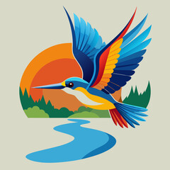 Obraz premium Colorful Kingfisher Bird in Flight – Nature Wildlife Vector Illustration