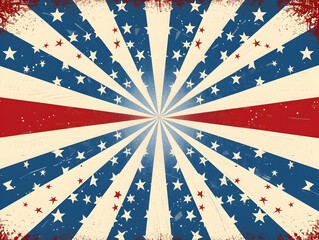 Vintage Americana background featuring red, white, and blue starburst design, ideal for patriotic themes and festive celebrations.