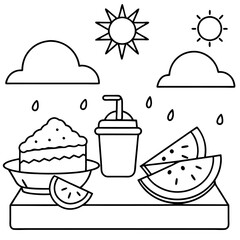 Delicious food line art for coloring book