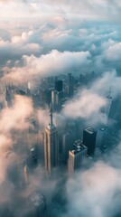 Obraz premium Aerial Photography of Skyscrapers in the Clouds: Human Ambition and New Heights