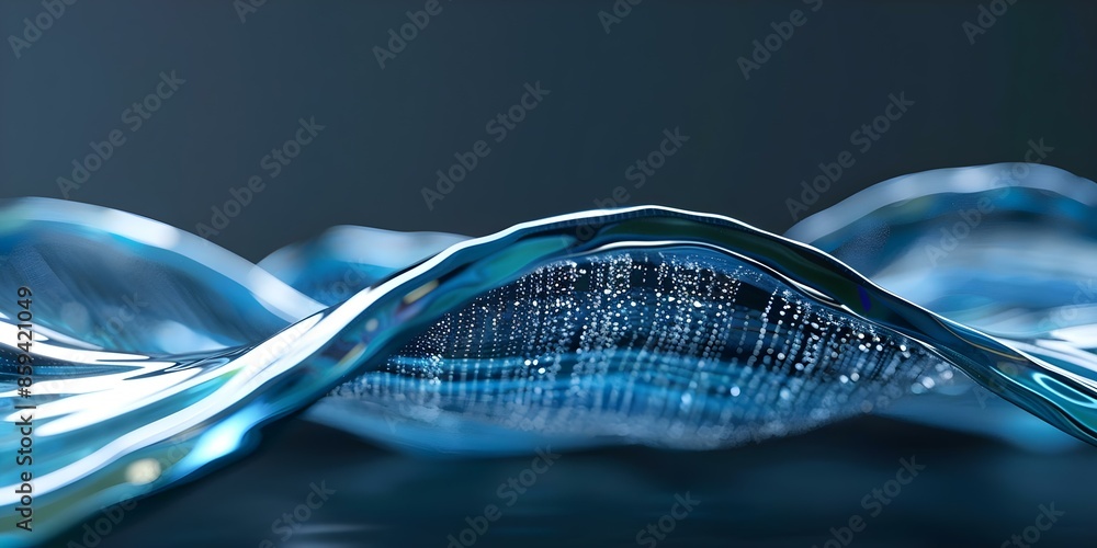 Poster image of fluctuating waves representing volatile cryptocurrency values in suspended animation. conce