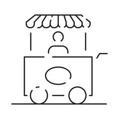 Street food truck line icon. Trade van. Mobile cafe car. Transport to cook and sell meals. Vector illustration