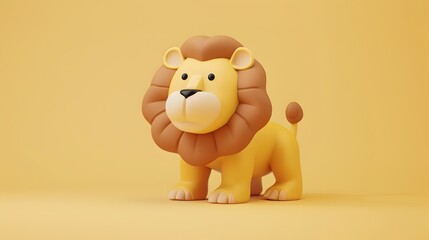 Fototapeta premium Cute Stylized 3D Rendered Plush Lion Toy Figure on Yellow Background