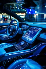 EV car interior with advanced digital dashboard, Electric Energy, Hightech features and userfriendly interface