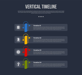 vertical timeline business report infographic with round rectangle box transparent stack with 4 point stage with modern dark style for slide presentation