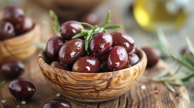 red kalamata olives on a wooden table