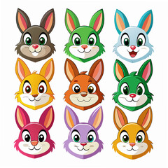 Fototapeta premium Cute Cartoon Bunny Head Vector Set – Fun Rabbit Mascots and Emoji Icons