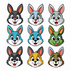 Cute Cartoon Bunny Head Vector Set – Fun Rabbit Mascots and Emoji Icons