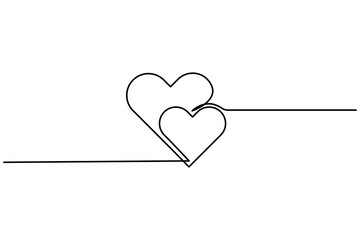 Love heart shapes continuous one line drawing of  Isolated outline vector art white background