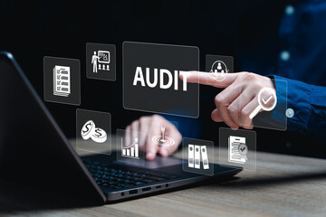 Audit business management concept, Certificate, Standard and quality control, Businesswomen check and approval account Audit for financial statements of the organization; income statement, DMS