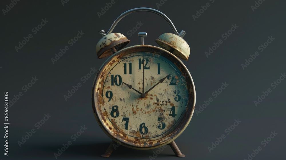 Poster old-fashioned alarm clock sitting on a stand with analog display