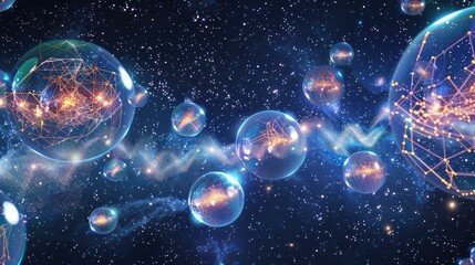Naklejka premium An abstract illustration depicting interconnected glowing orbs in space.