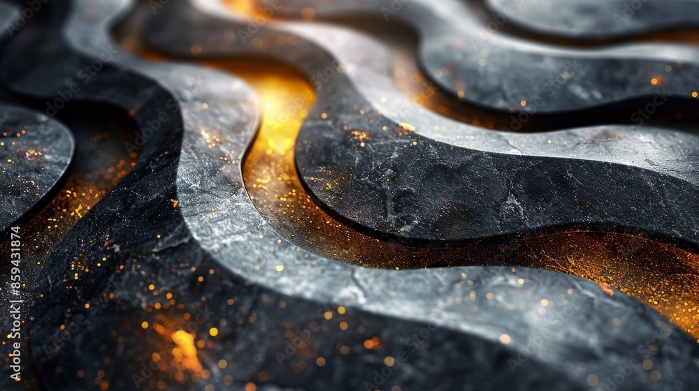 Poster a striking abstract image showcasing dark, wavy patterns interspersed with vibrant fiery orange high