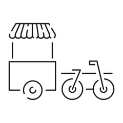 Street food truck line icon. Trade van. Mobile cafe car. Transport to cook and sell meals. Vector illustration