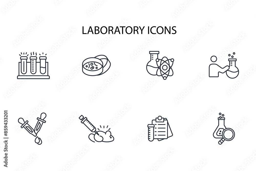 Poster laboratory icon set.vector.editable stroke.linear style sign for use web design,logo.symbol illustra